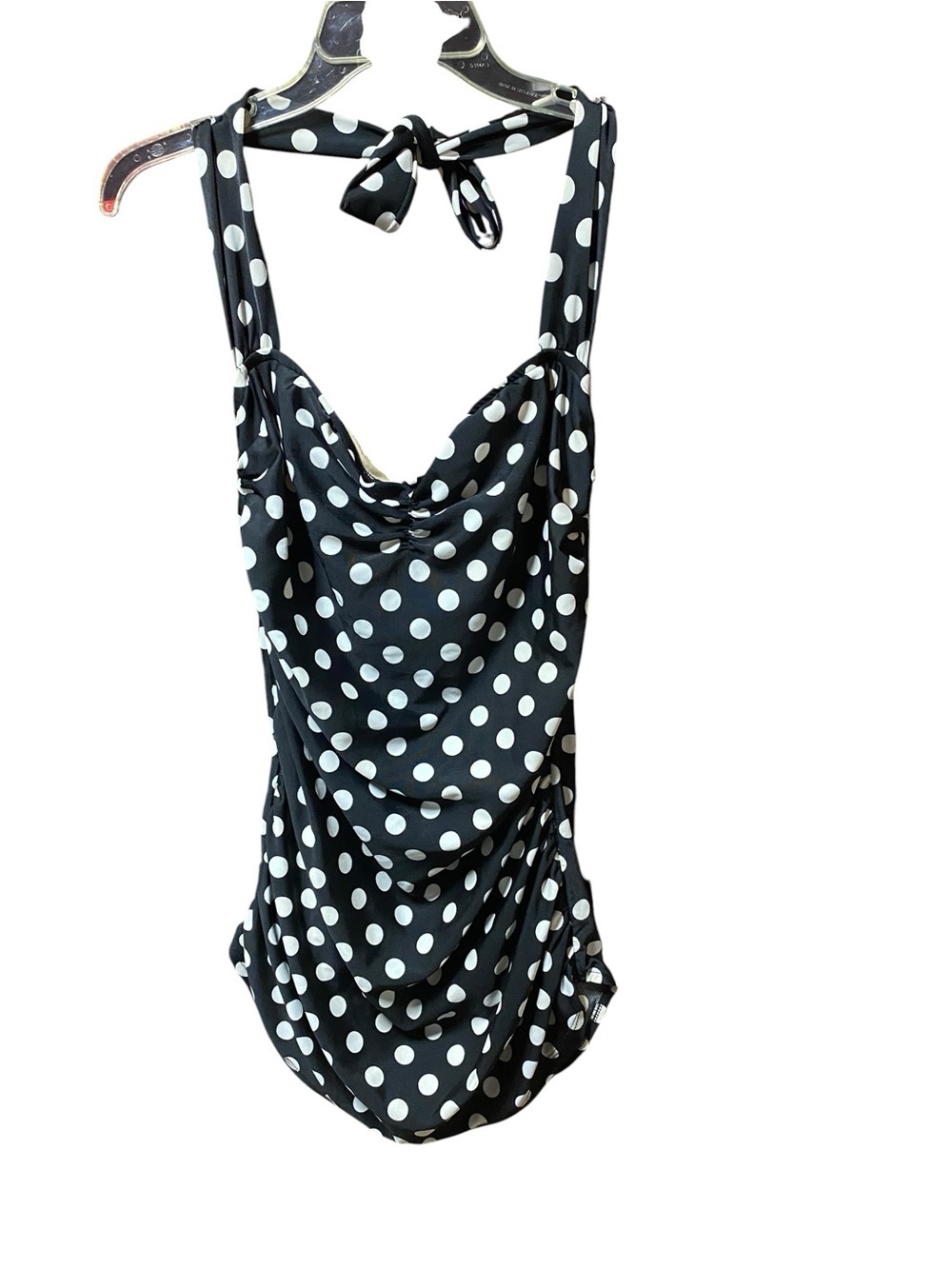 Vintage 50's Retro Black White Polka Dot retro pin up Bathing Suit One Piece - Picture 4 of 12
